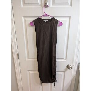Cotton Citizen Sleeveless Ribbed Knit Ruched Midi Dress Dark Brown - Size S